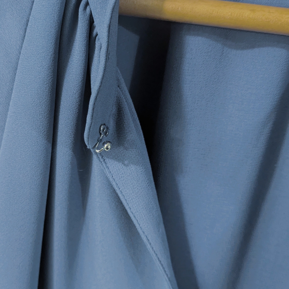 White House Black Market Slate Blue Flutter V-Neck Blouse - Picture 4 of 5